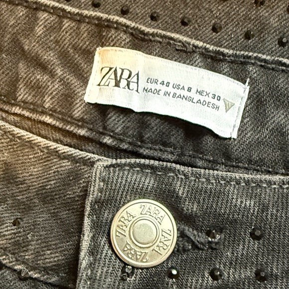 NEW NO TAG ZARA SUPER WIDE LEG RHINESTONE JEANS - Picture 6 of 6